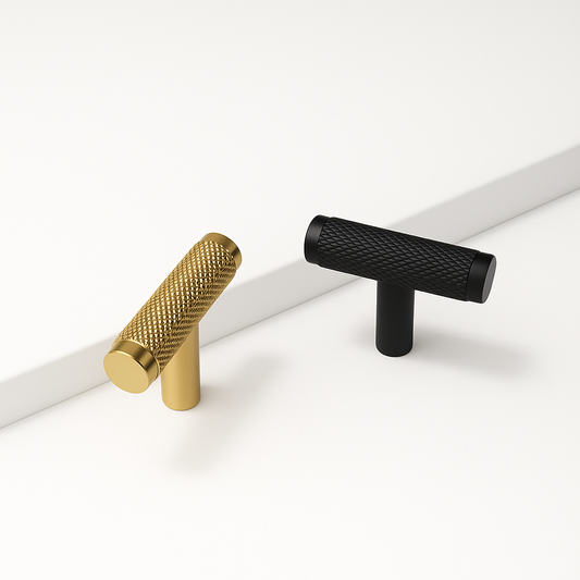 Möbelknöpfe T-Bar No1 gerändelt Metall für Frontura Möbelfronten passend für IKEA BESTÅ