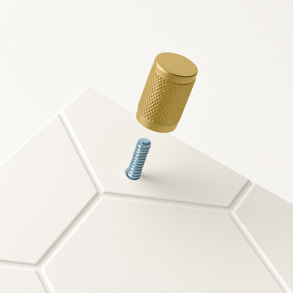Montage eines Möbelknopfes an einer Frontura Möbelfront für IKEA BESTÅ mit Schraubbefestigung