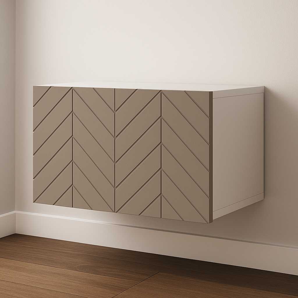 Frontura Boneo Möbelfront klein in grau-beige an einem IKEA BESTÅ Sideboard