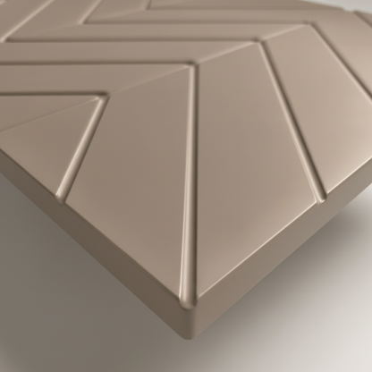Detail Perspektive der Boneo Frontura Möbelfront für IKEA BESTÅ in grau-beige mit geometrischem Chevron-Relief