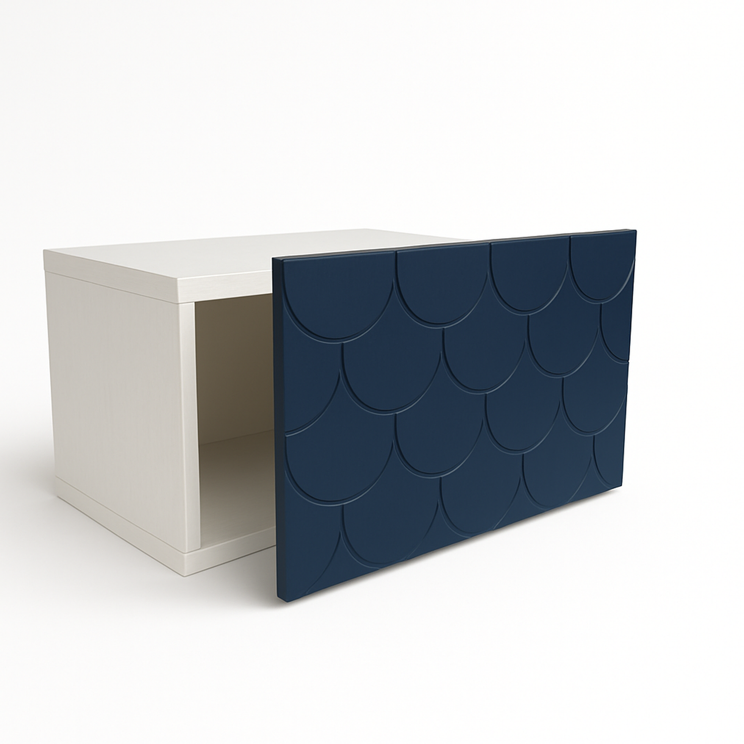 Frontura Möbelfront in Dunkelblau mit Schuppenmuster an einem IKEA BESTÅ Korpus