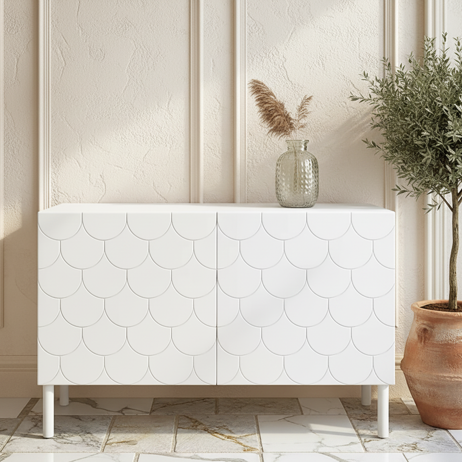 Frontura Scalora Möbelfront groß in weiss an einem IKEA BESTÅ Sideboard