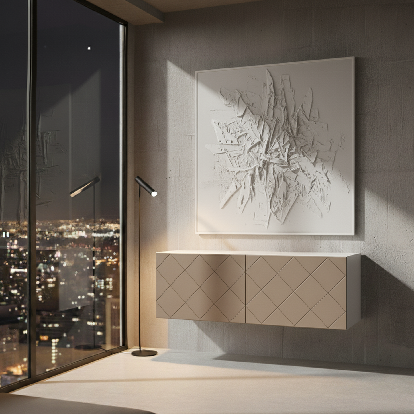 Frontura Tabula Möbelfront klein in grau-beige an einem IKEA BESTÅ Sideboard